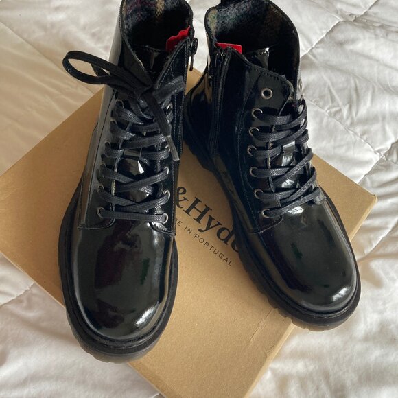 Oak & Hyde Boots | Black Patent Leather Combat Lace-Ups | UK Brand, Size 38 - Picture 3 of 6